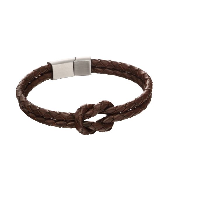 Double Row Knot Brown Leather Bracelet