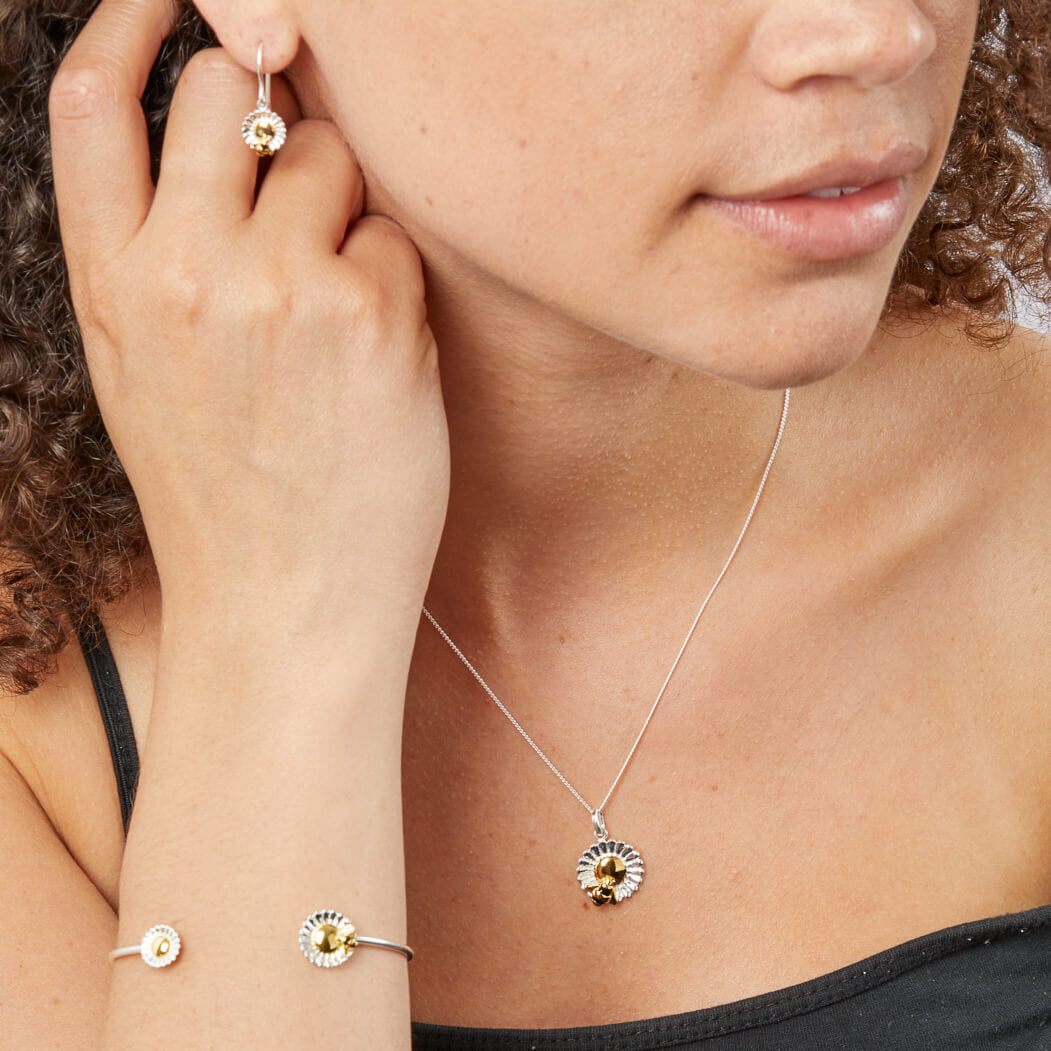 Bee and Flower Gold Plate Pendant