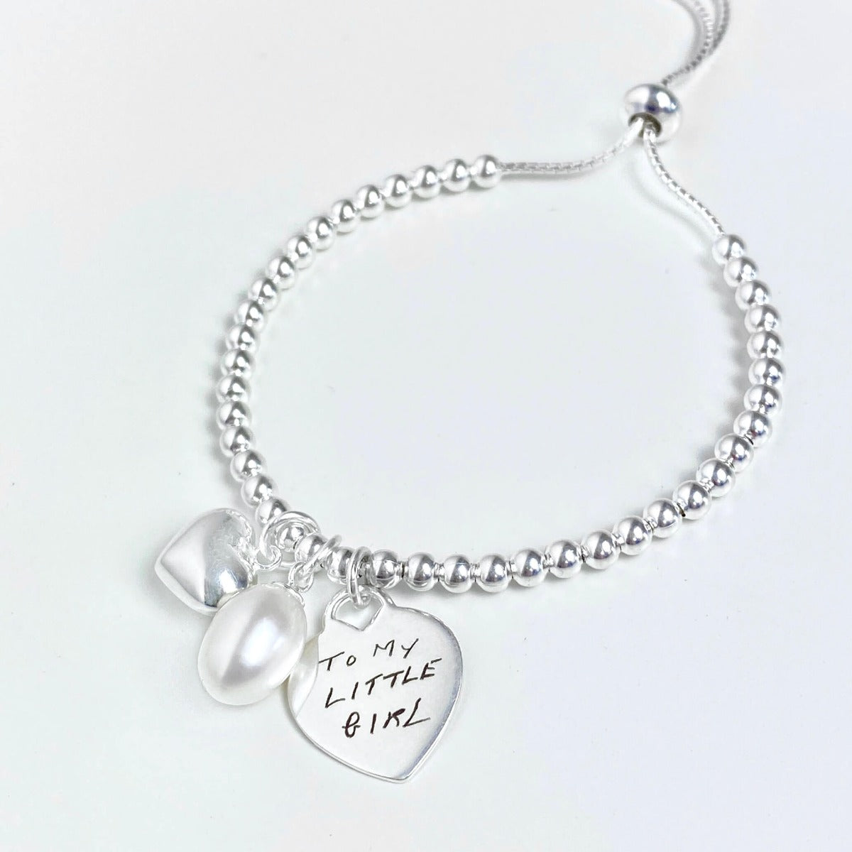 Heart and Pearl Charm Ball Slider Bracelet