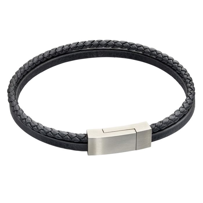 Double Row Black Leather Bracelet