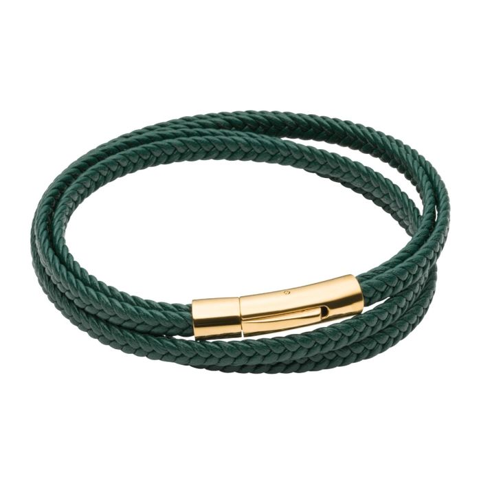 Multi Row Plaited Green Leather Bracelet