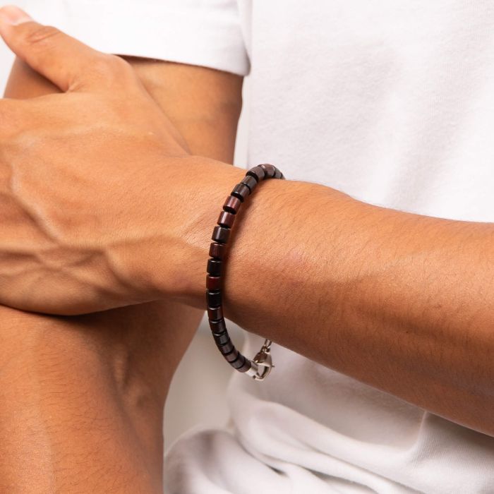 Stainless Steel Bracelet with Natural Wood Beads
