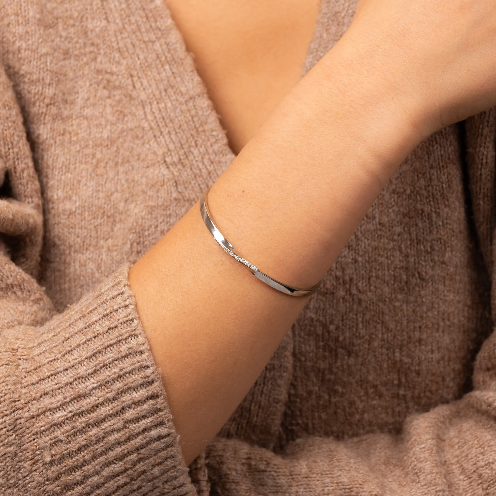 Twist Open Bangle with Cubic Zirconia