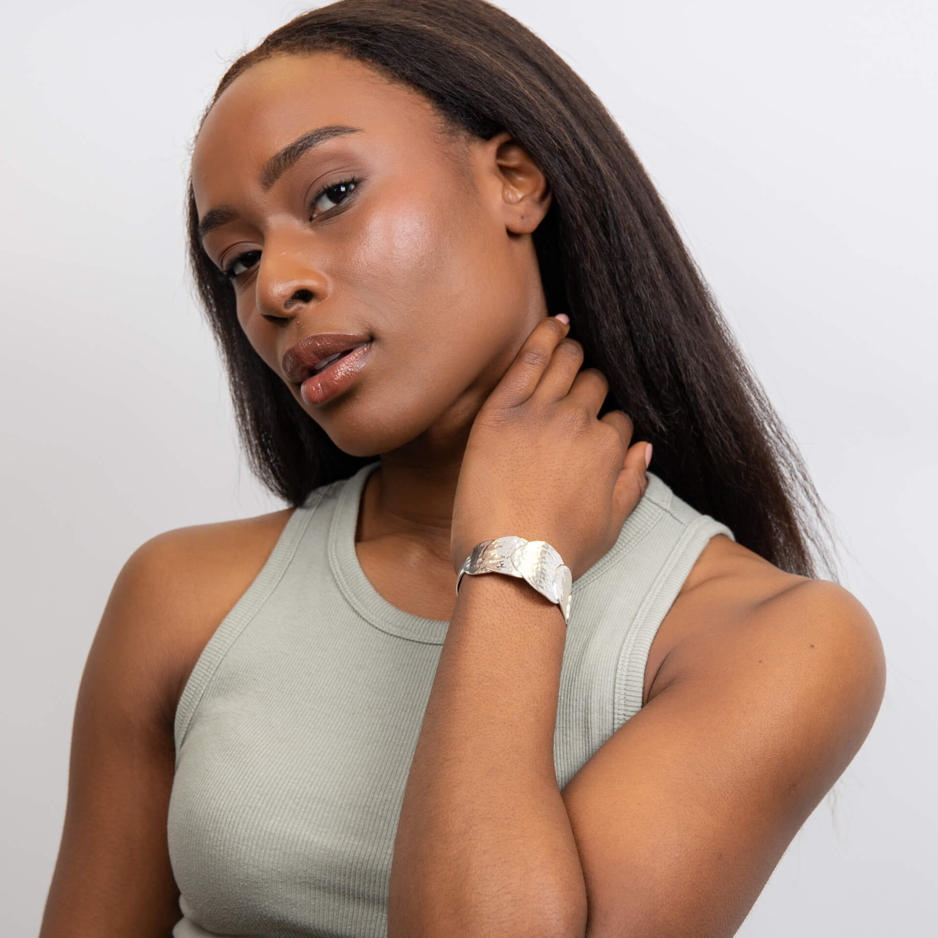 Hammered Disc Statement Cuff Bangle