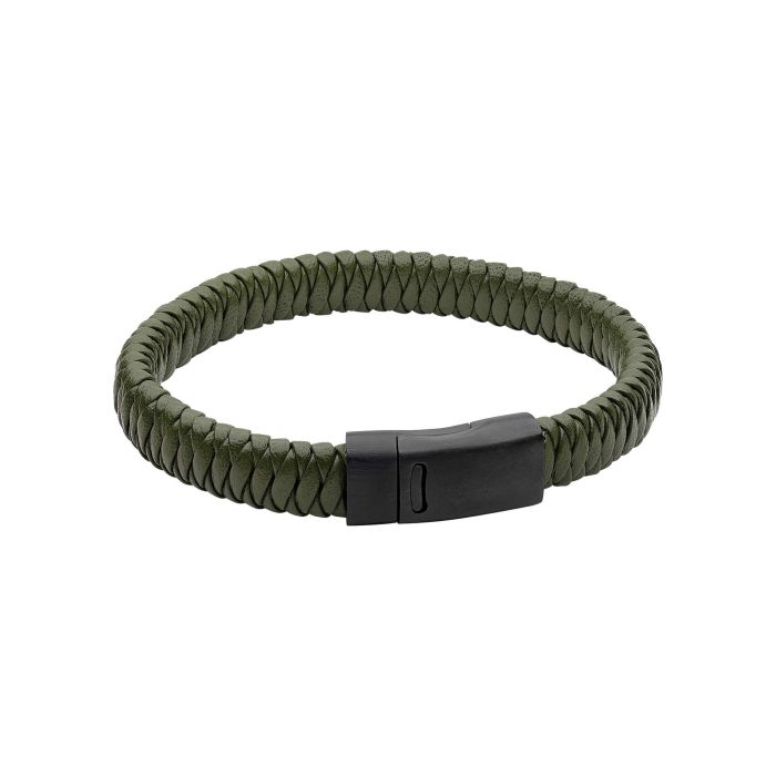 Khaki Braided Leather Bracelet with Black Clasp