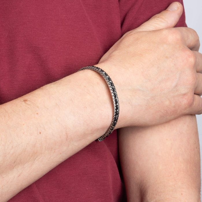 Stainless Steel Chain Bracelet with Black Nylon Detail