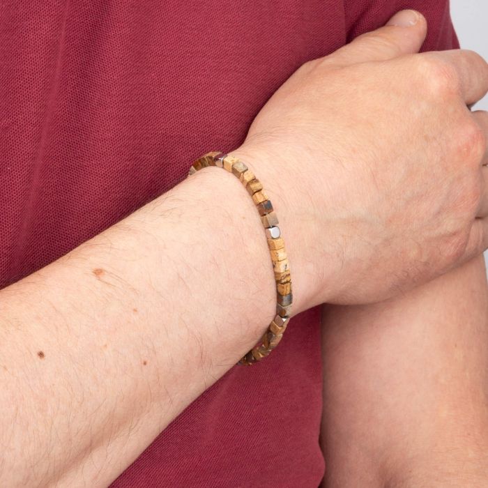 Stainless Steel Bracelet with Semi-Precious Beads