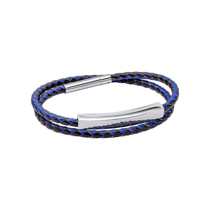 Double Wrap Blue and Black Leather Bracelet