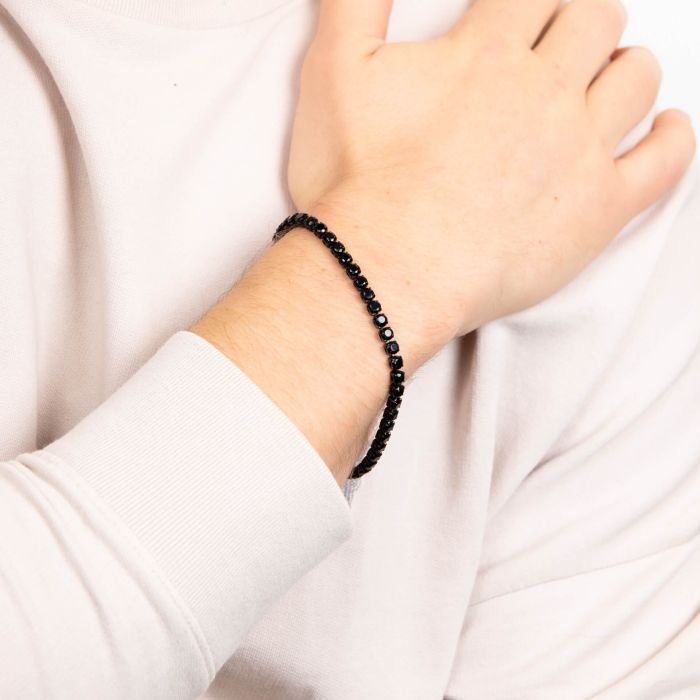 Black Cubic Zirconia and Stainless Steel Tennis Bracelet