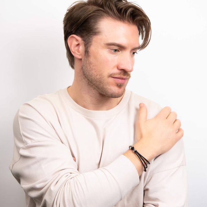 Triple Layer Thin Black Leather Bracelet