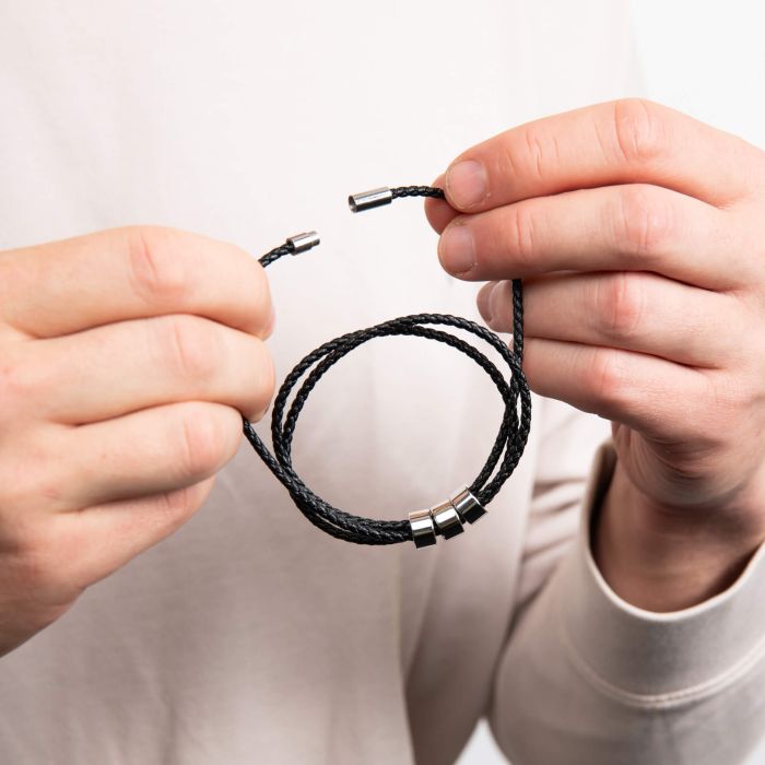 Triple Layer Thin Black Leather Bracelet