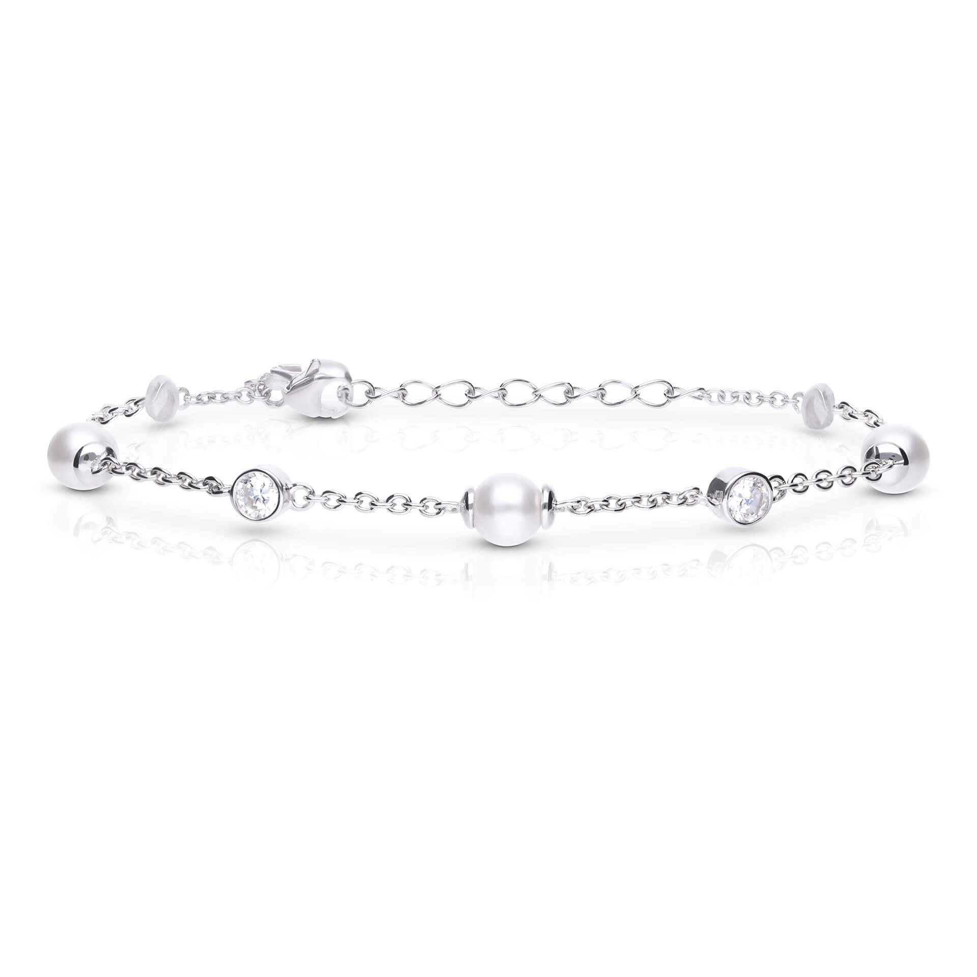 Alternating Shell Pearl and Zirconia Station Bracelet