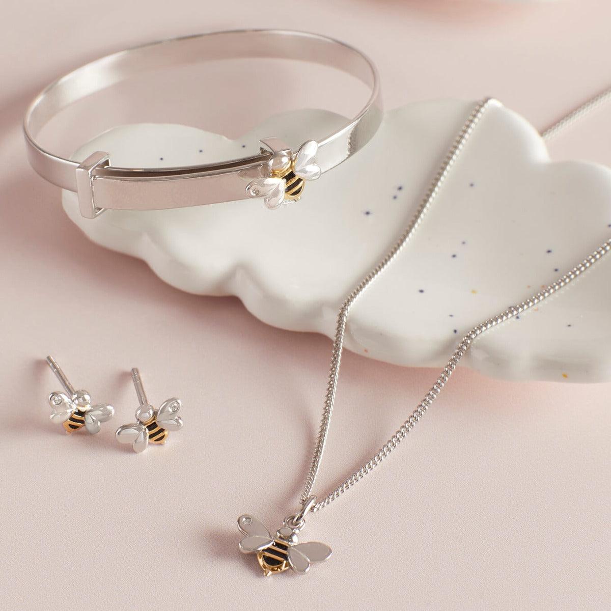 Enamel Bee Stud Earrings with Diamond