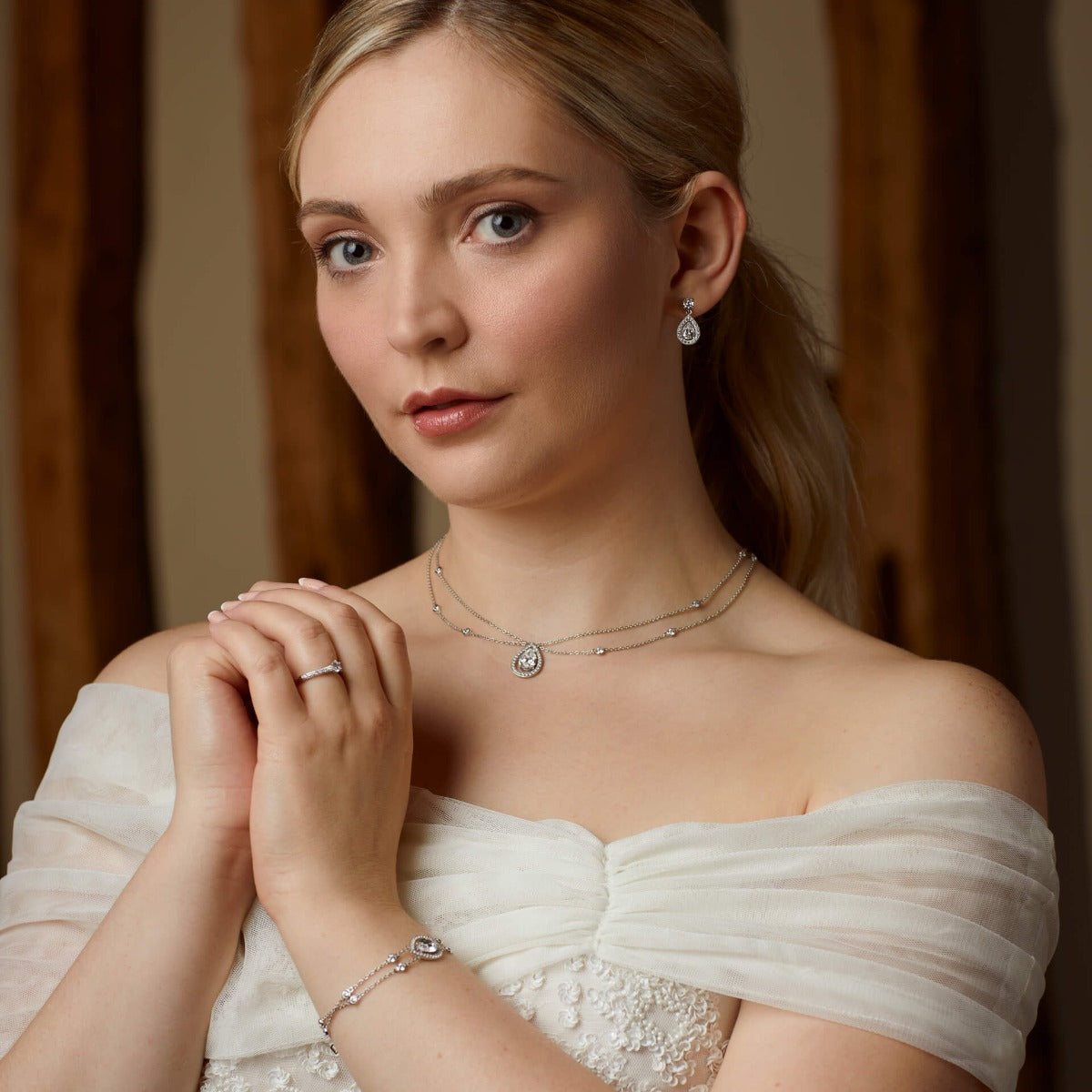 Teardrop Zirconia Double Chain Necklace