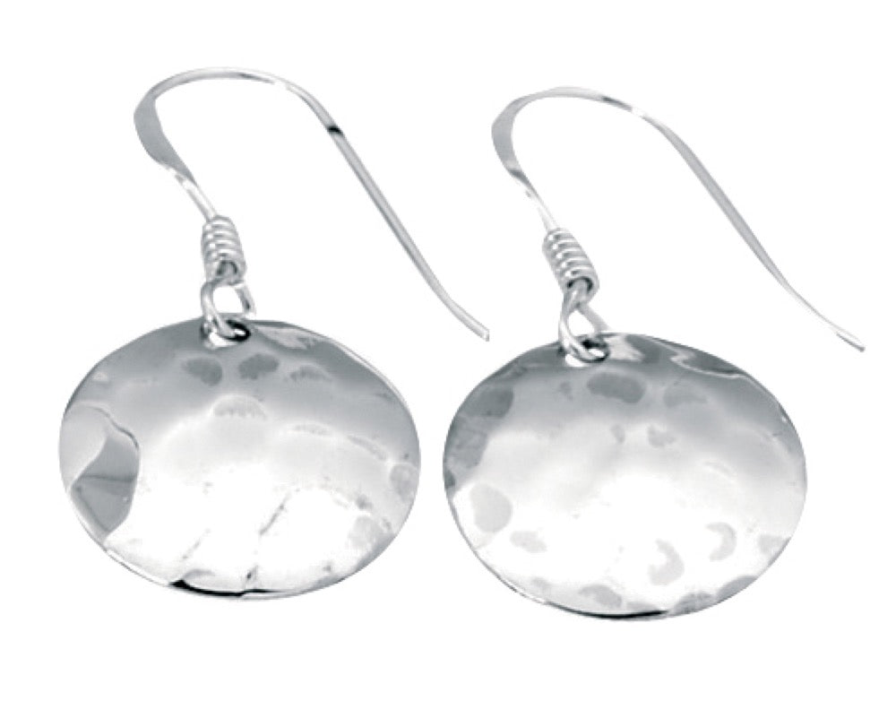 Small Hammered Disc Drop Earrings