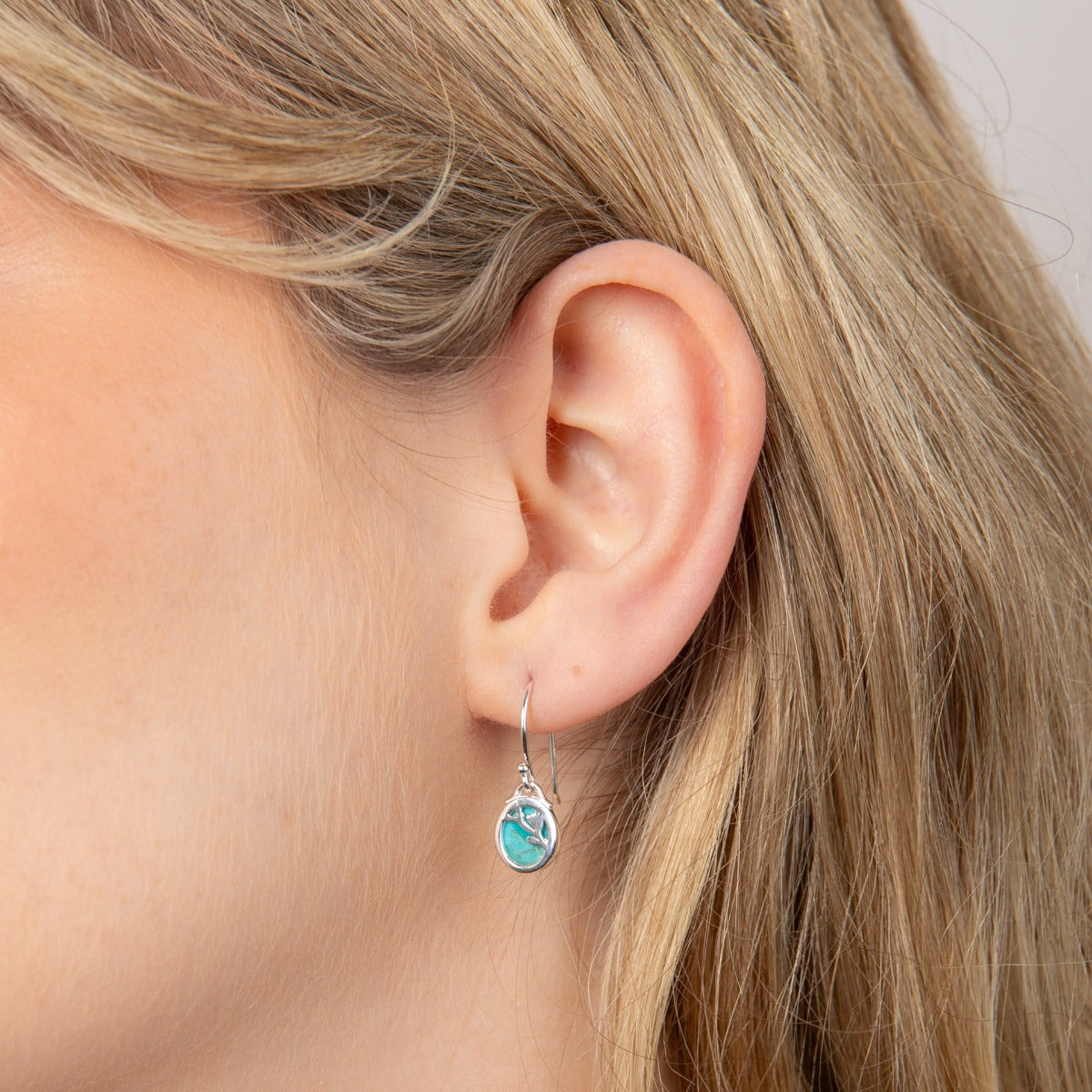 Flower Pattern Earrings with Turquoise Background