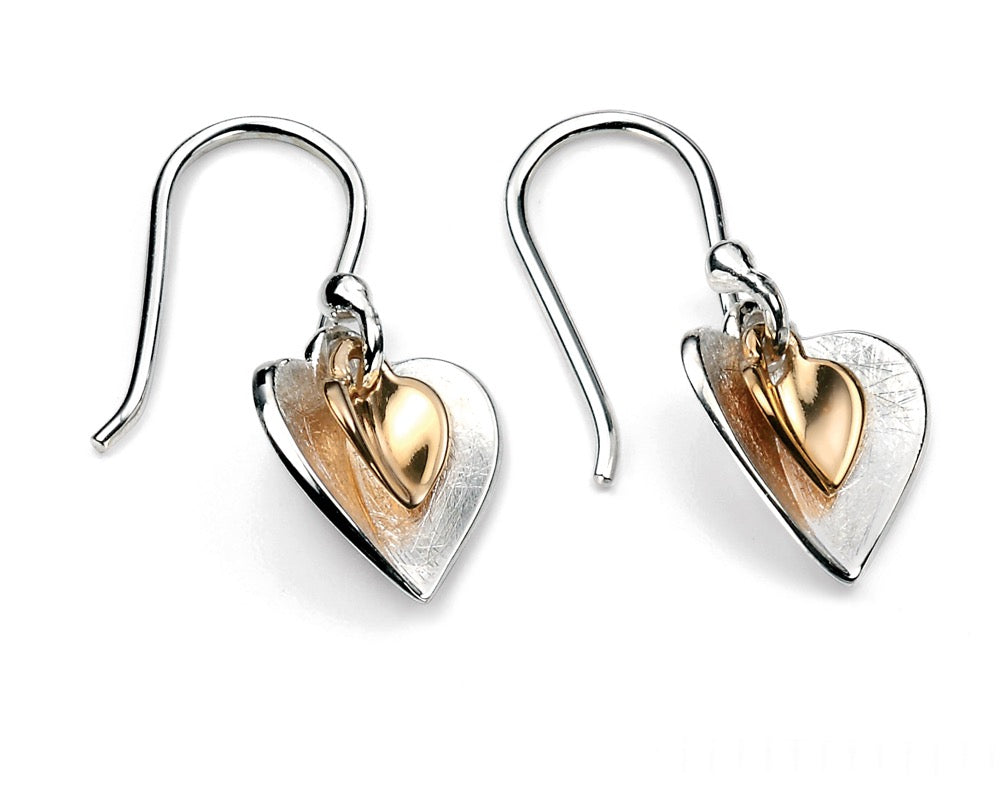 Double Heart Earrings with Yellow Gold Plated Small Heart