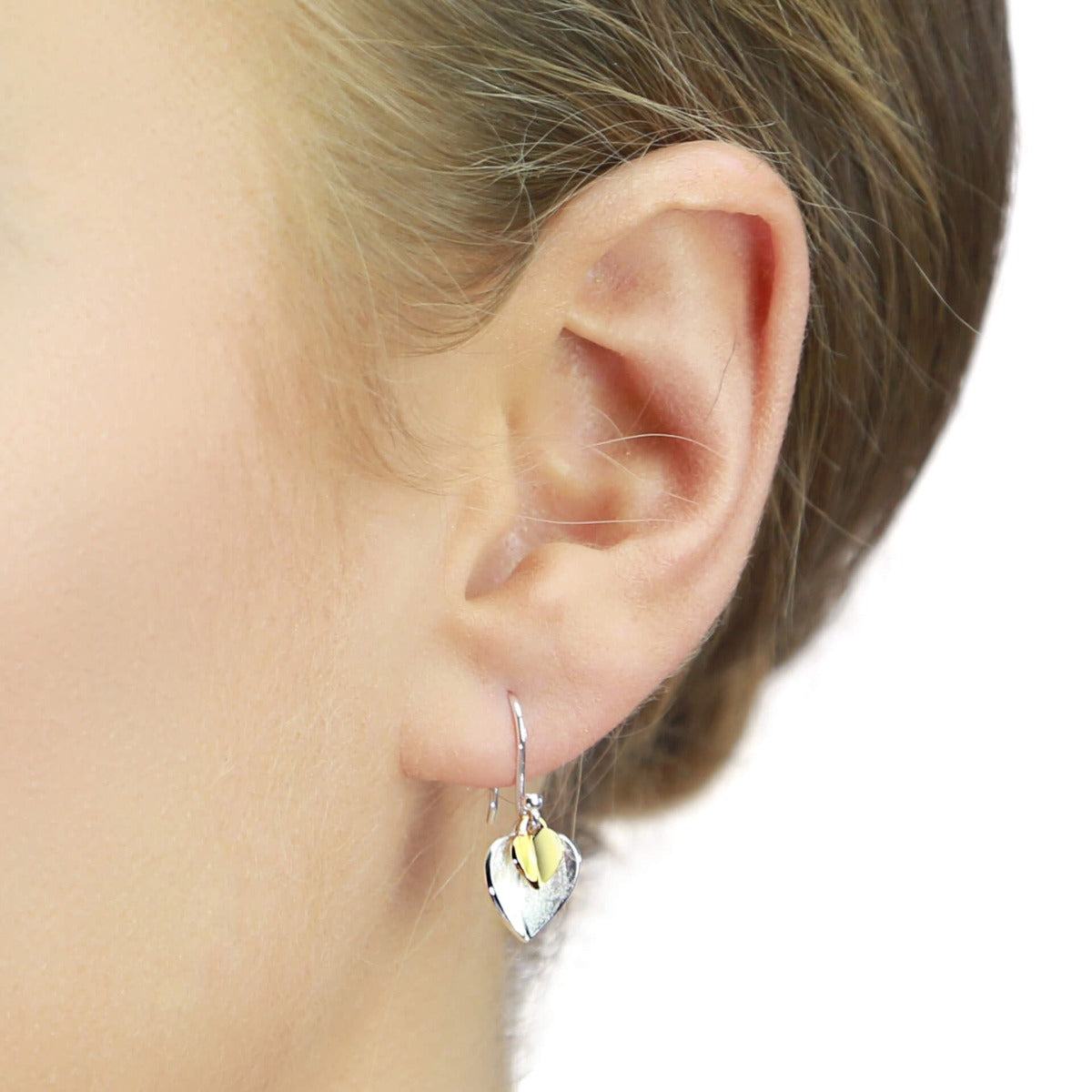 Double Heart Earrings with Yellow Gold Plated Small Heart