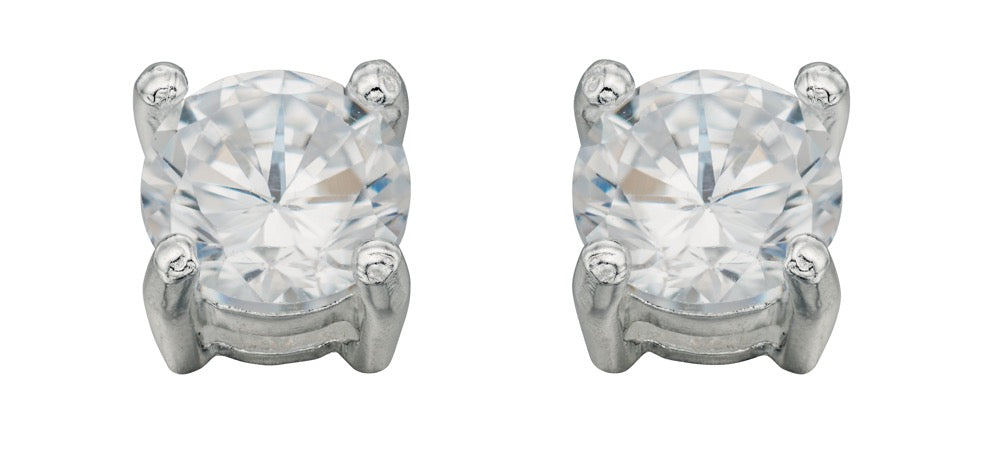 Round Stud Earrings with Cubic Zirconia 5mm