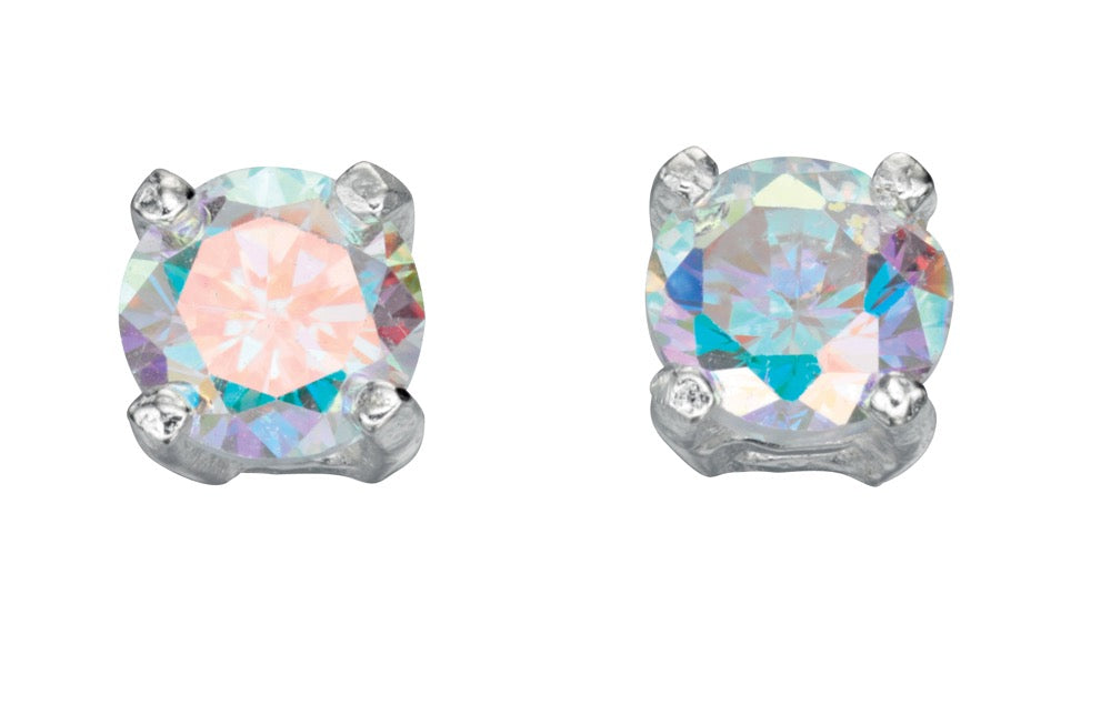 Claw Set Rainbow Cubic Zirconia Stud Earrings 4mm