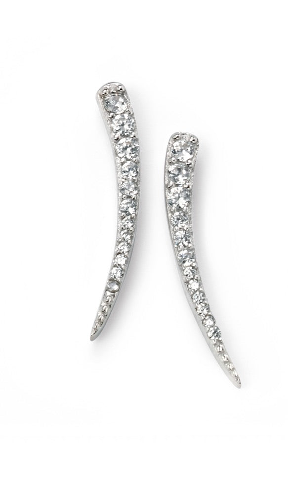 Rhodium Plated Curved Bar Earrings with Cubic Zirconia