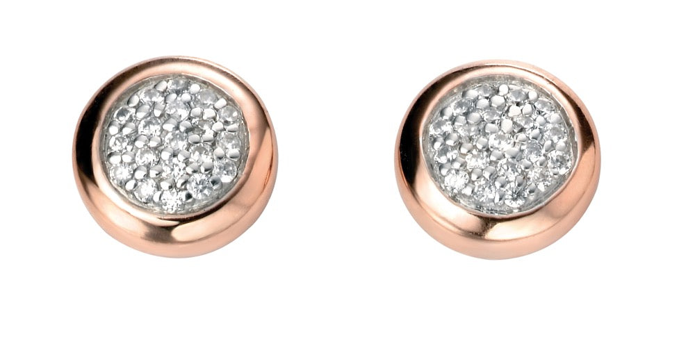 Pave Cubic Zirconia Stud Earrings with Rose Gold Plated Surround