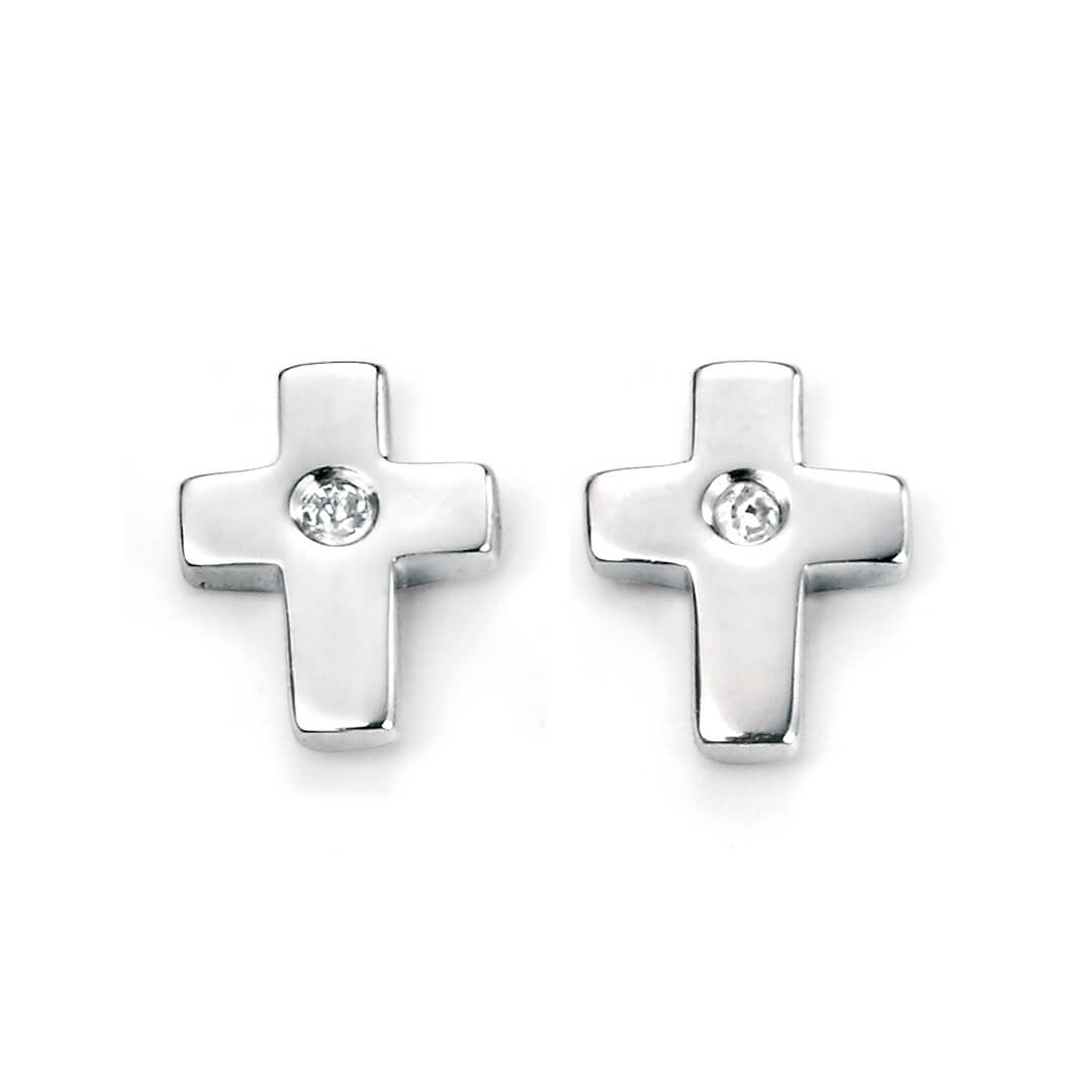 Cross Stud Earrings with Diamond