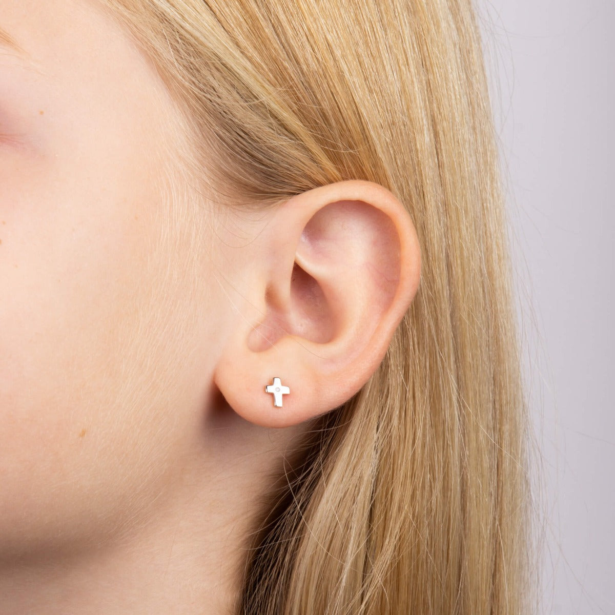 Cross Stud Earrings with Diamond