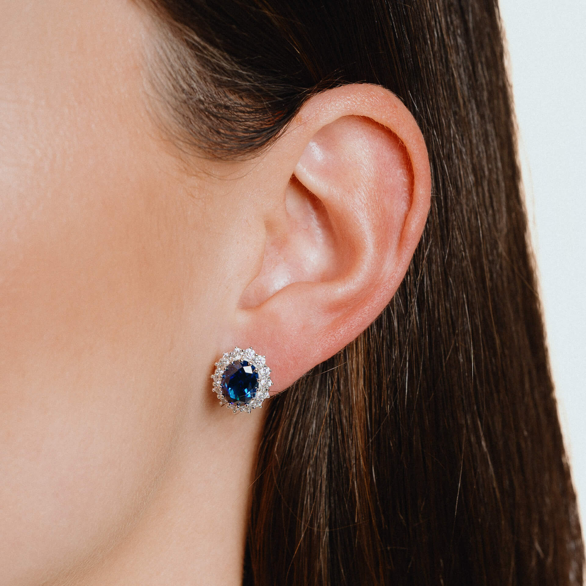 Oval Stud Earrings with Surround