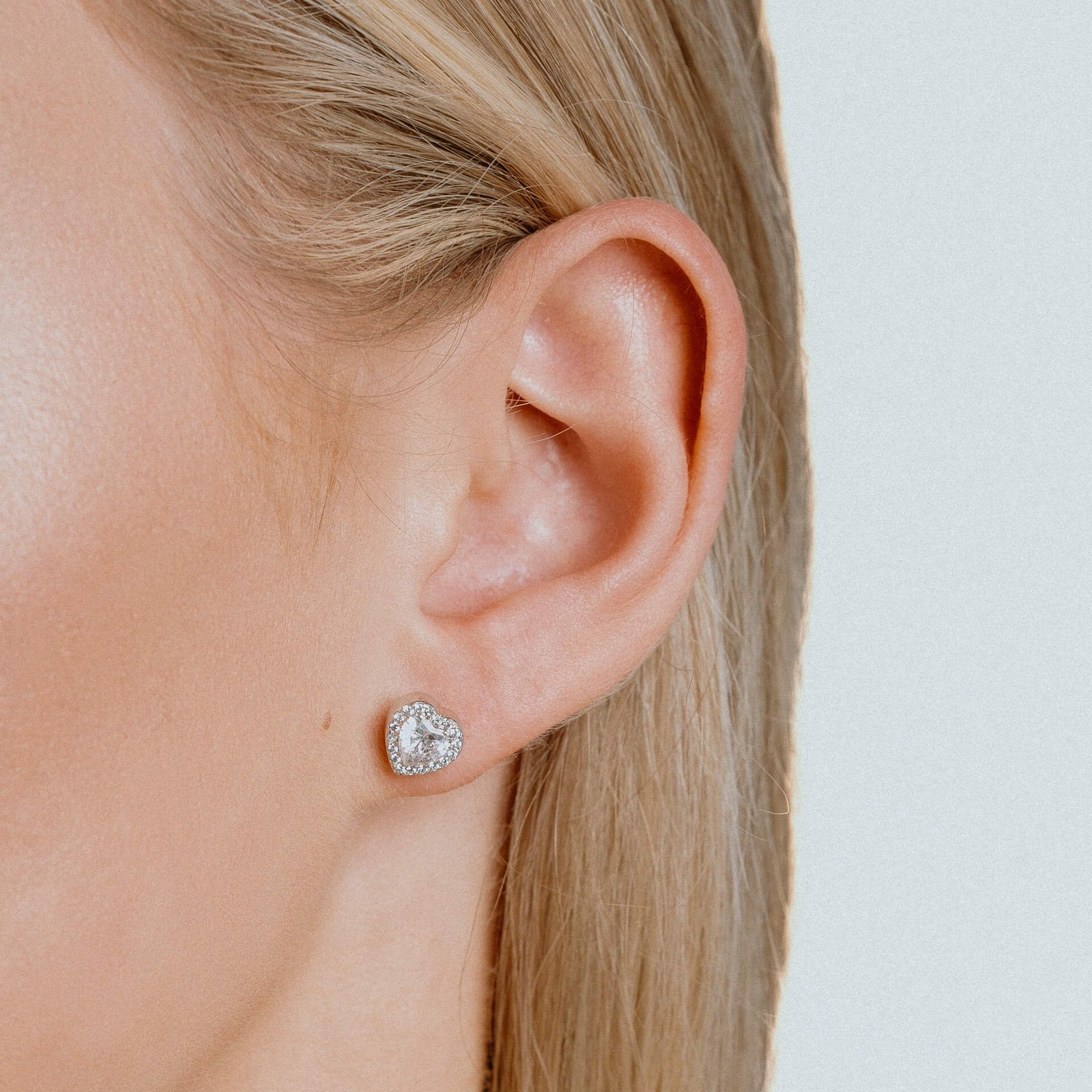 Pave Set Zirconia Heart Stud Earrings