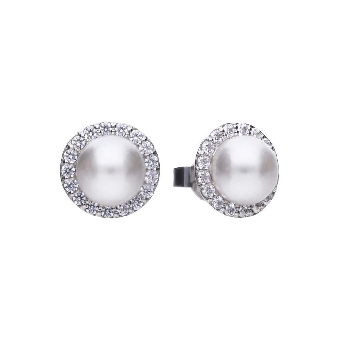 Shell Pearl and Zirconia Halo Stud Earrings