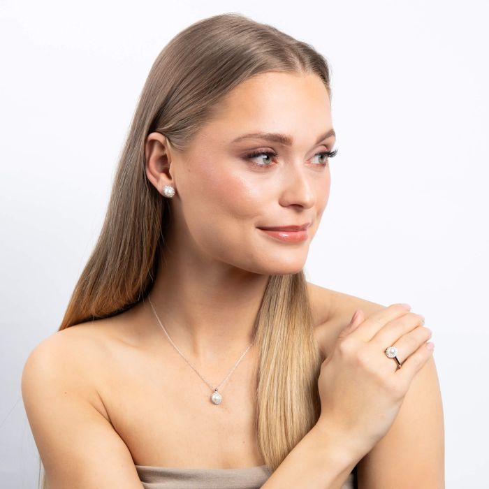 Shell Pearl and Zirconia Halo Pendant