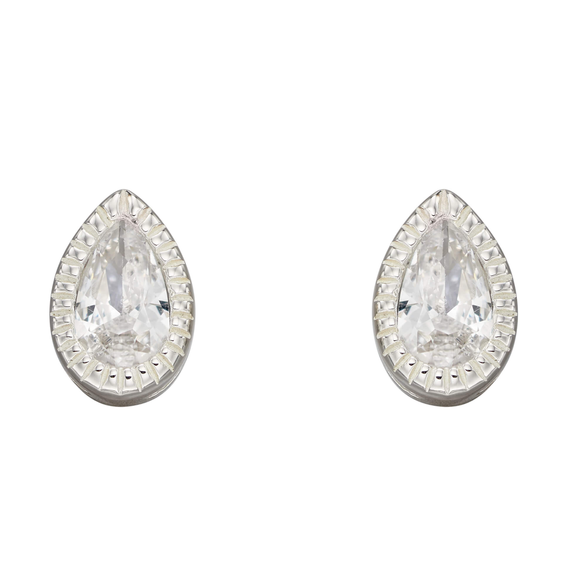 Millegrain Edge Teardrop Stud Earrings With Cubic Zirconia