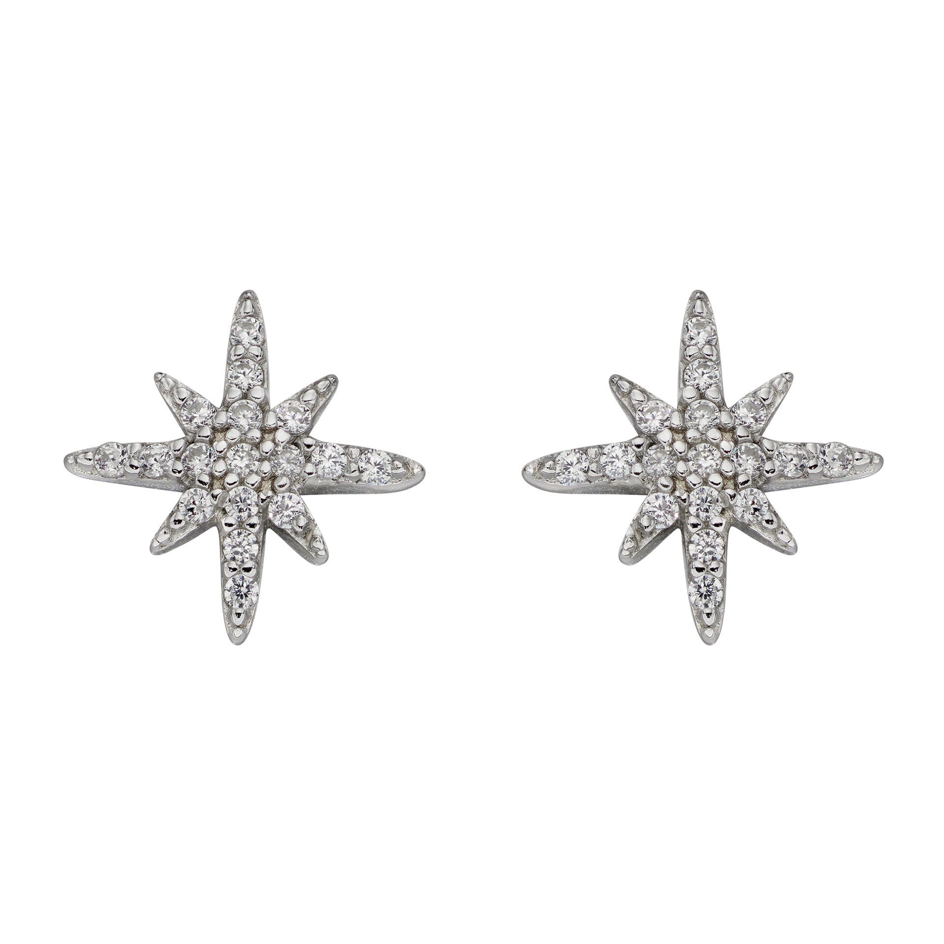 Pave Set Cubic Zirconia Starburst Stud Earrings
