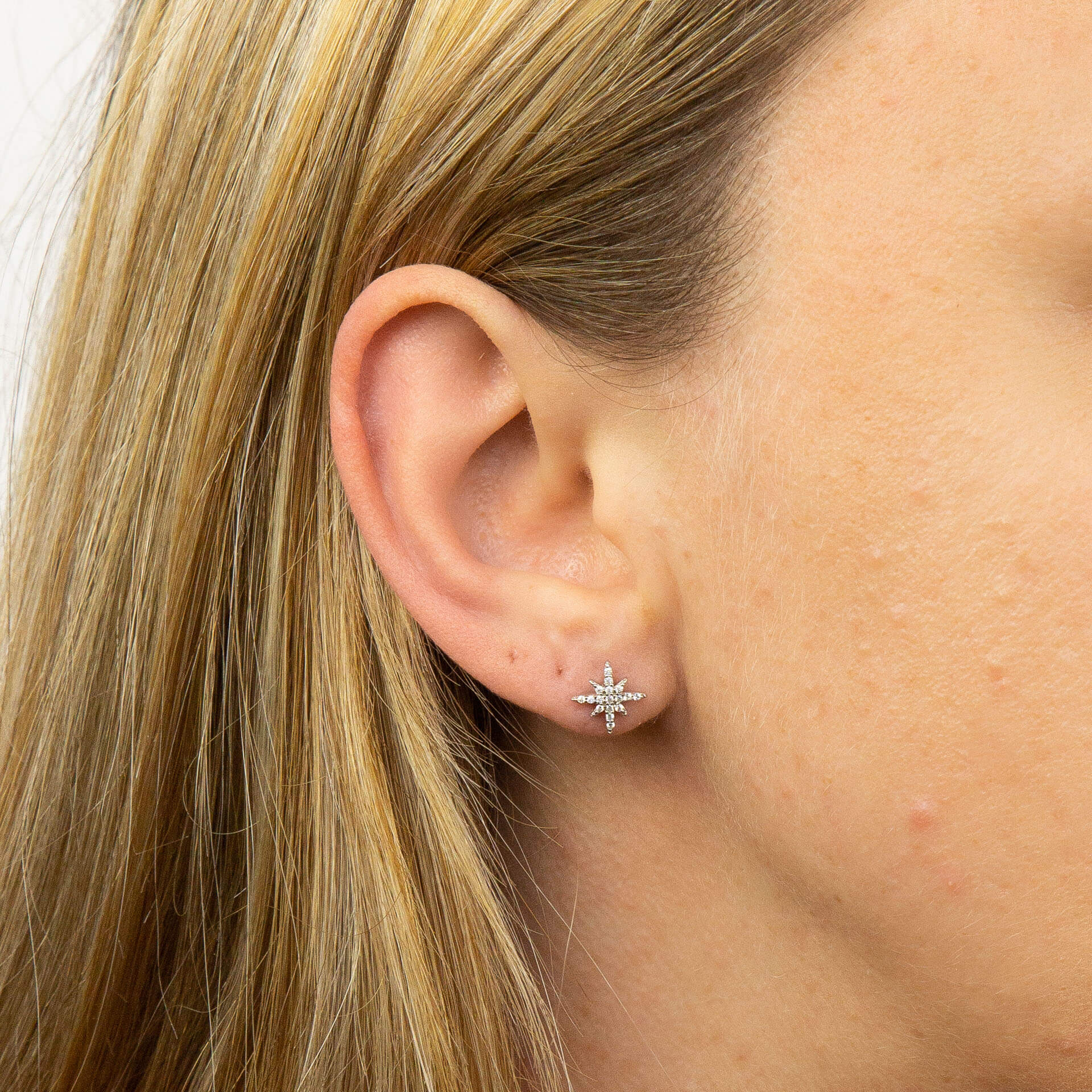 Pave Set Cubic Zirconia Starburst Stud Earrings