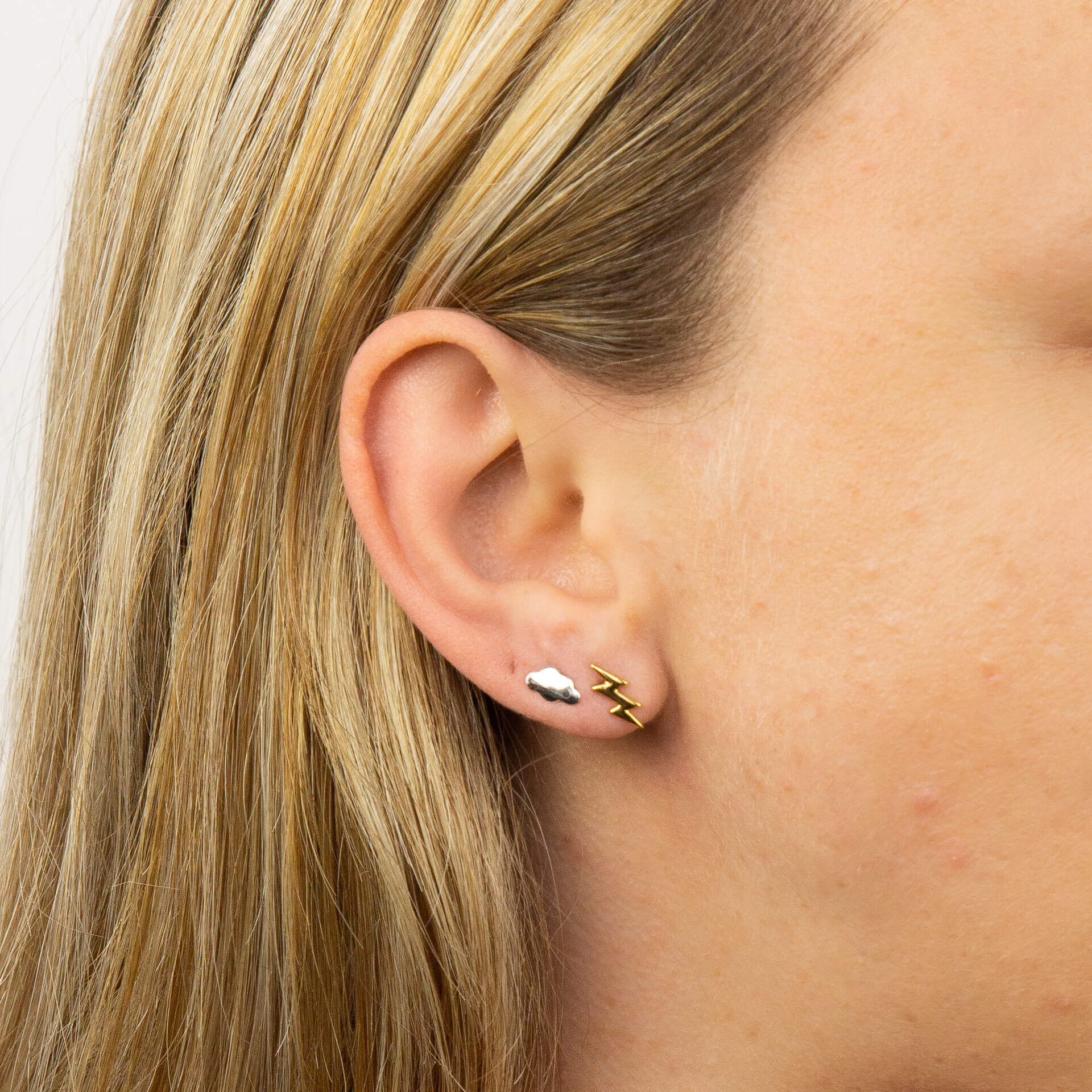 Cloud and Lightning Bolt Stud Earrings