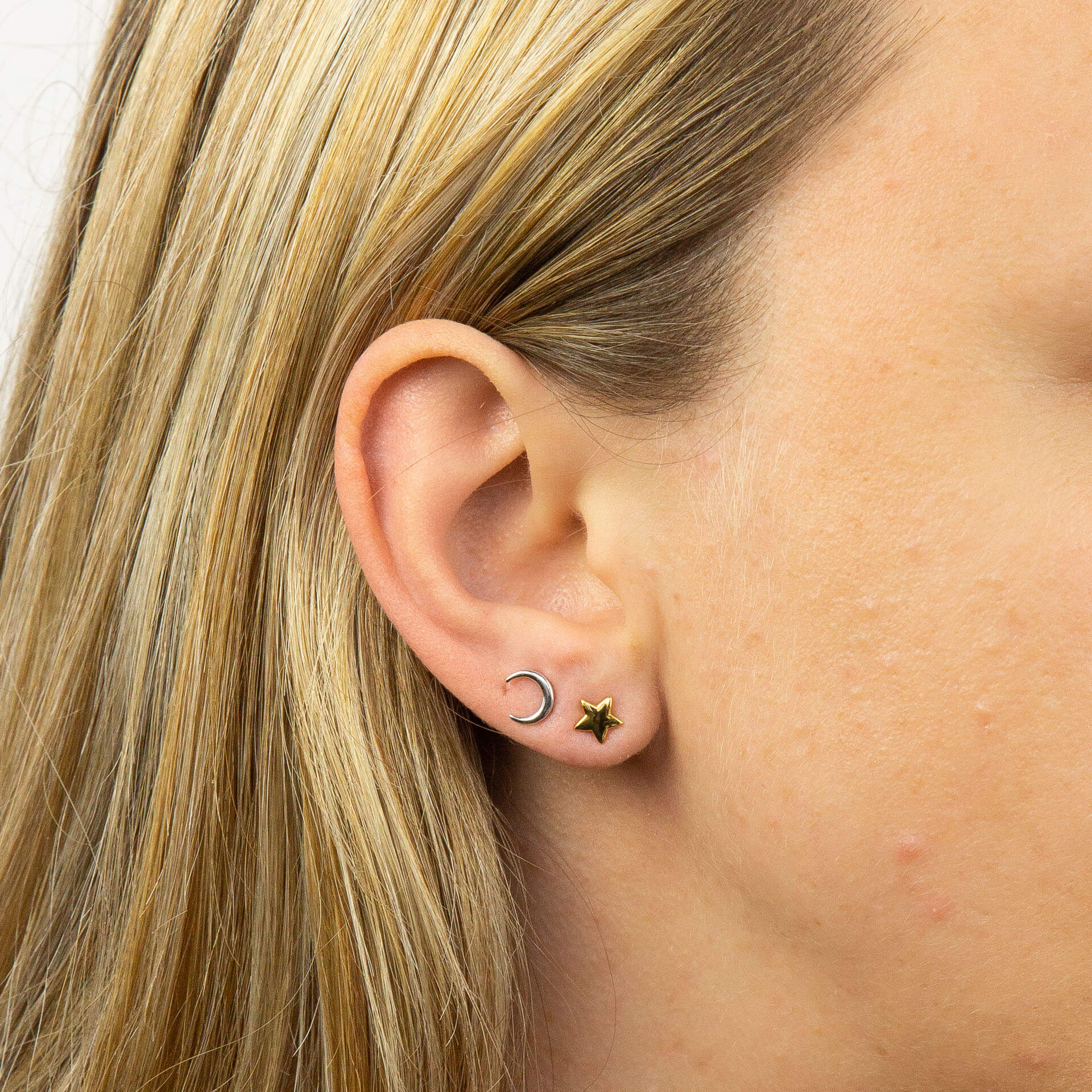 Moon and Star Stud Earrings