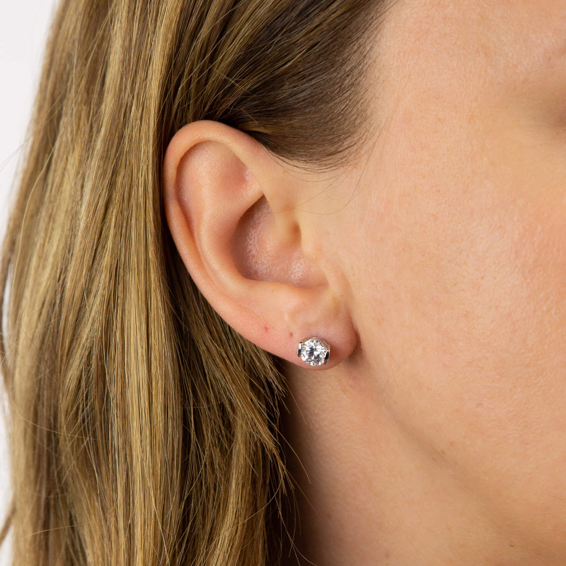 Semi Bezel Set Zirconia Stud Earrings