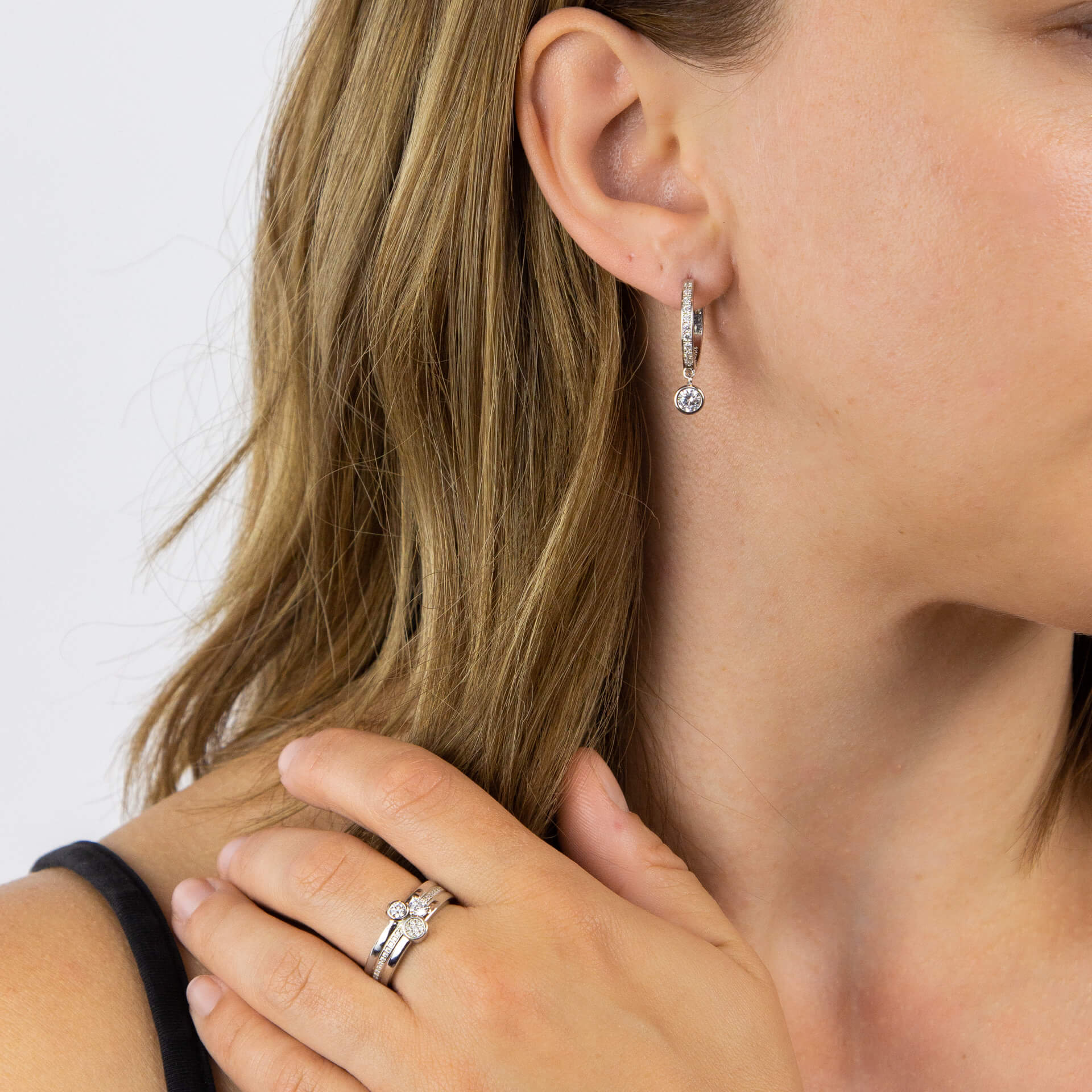 Pave Zirconia Assembled Hoop Earrings