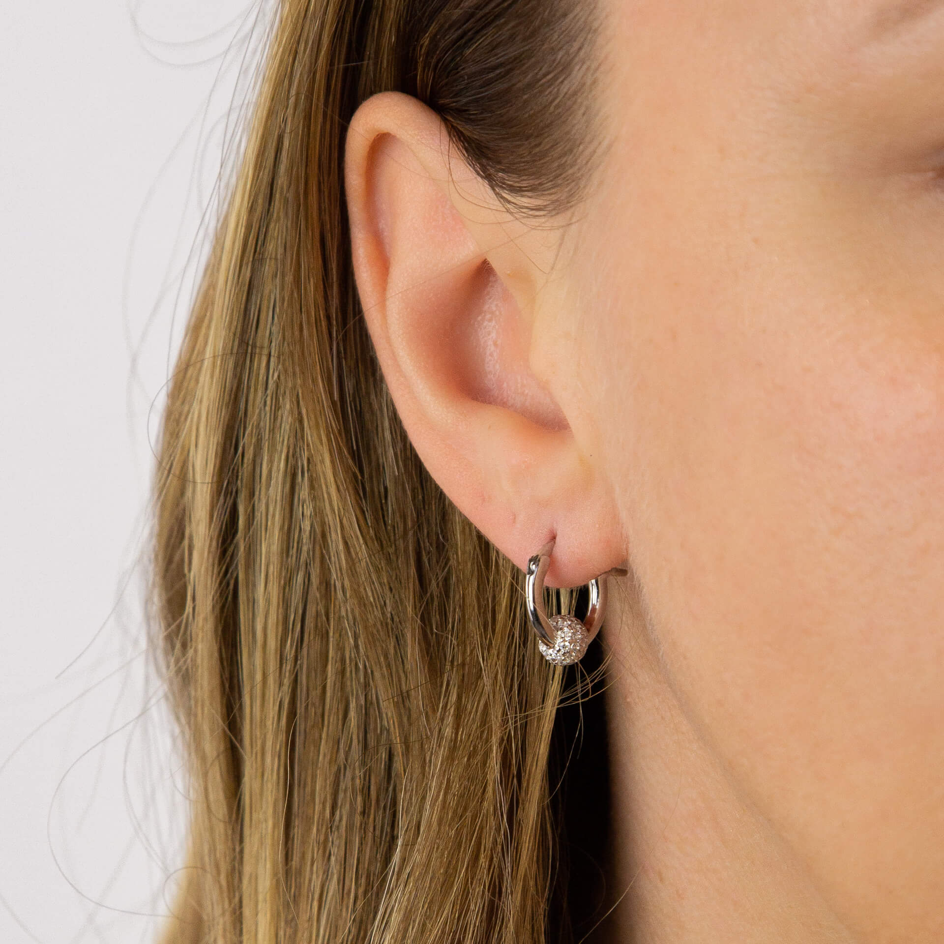 Pave Zirconia Ball Hoop Earrings