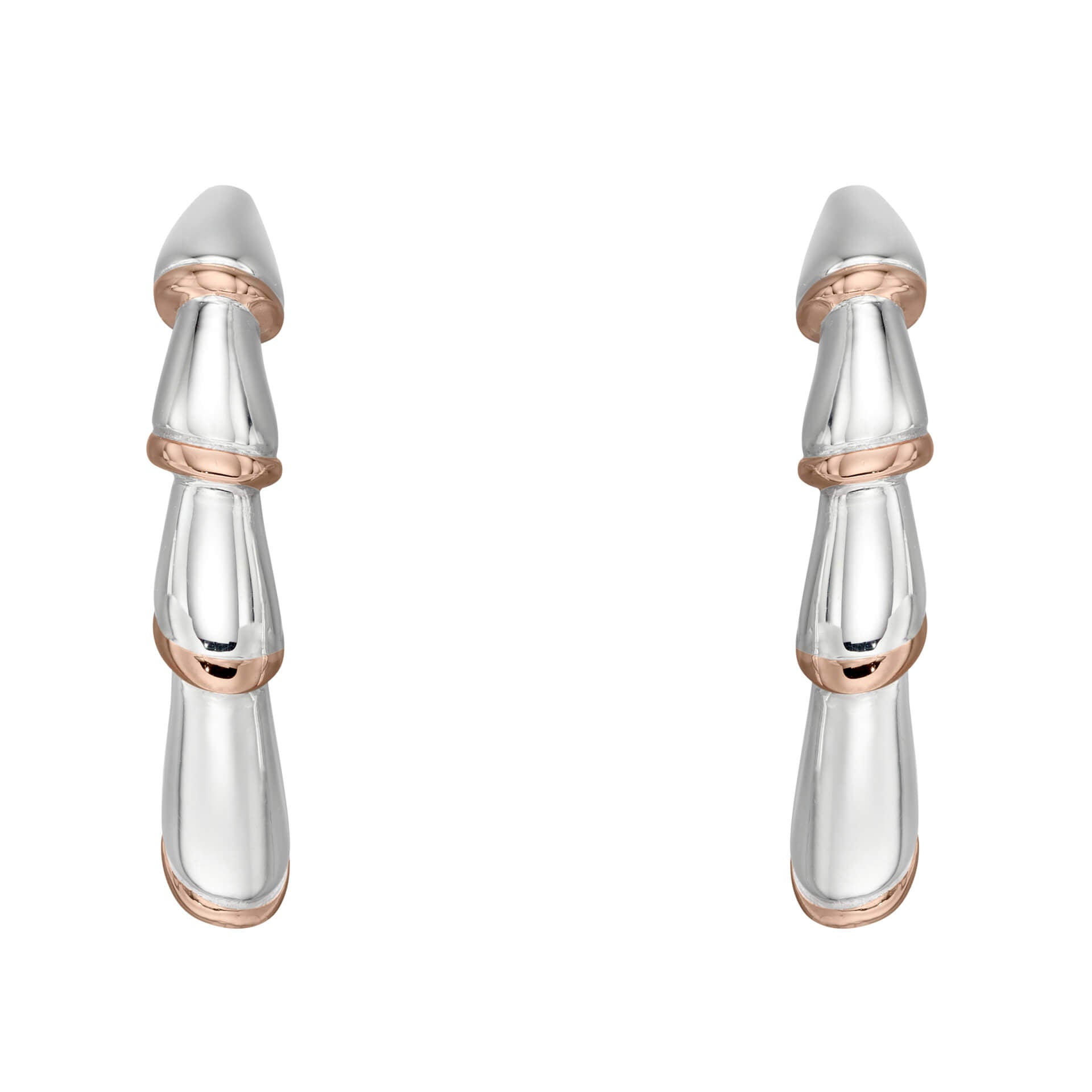 Bamboo Stem Half Hoop Earrings with Rose Gold Plated Detail