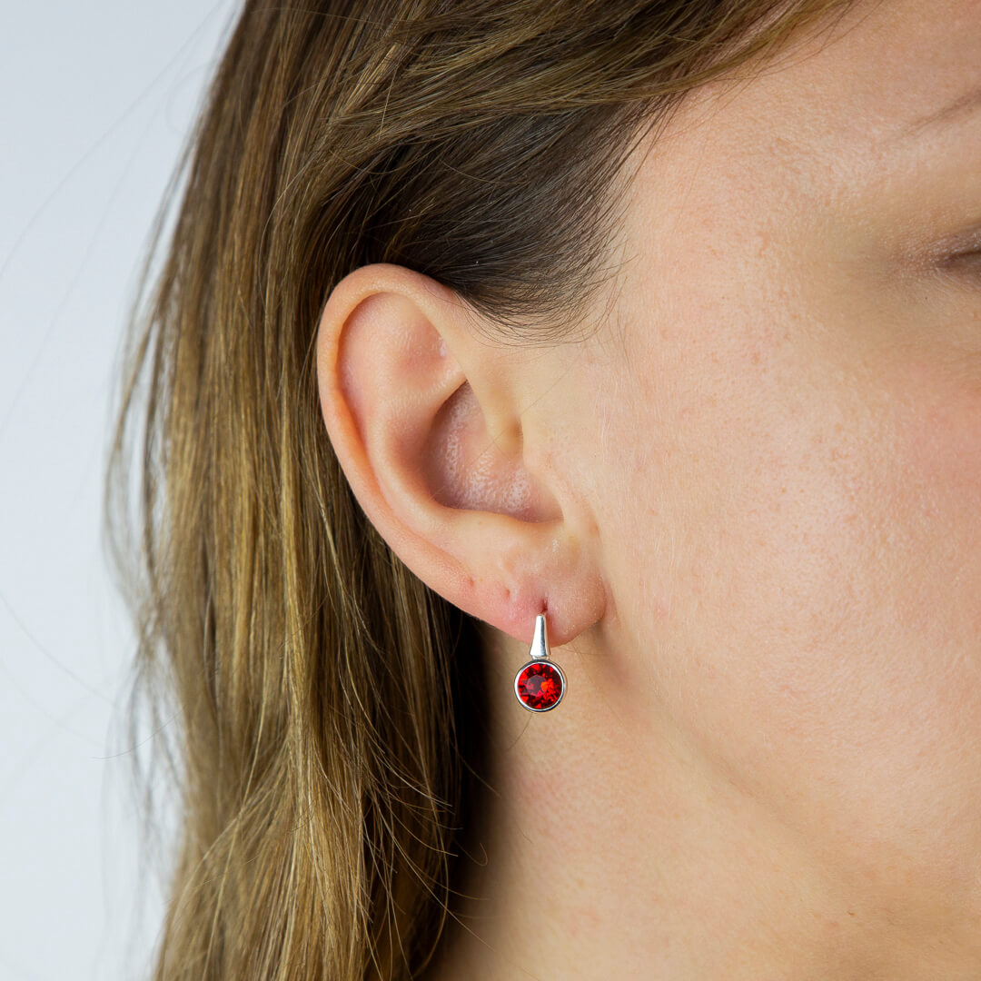 Pillar Round Drop Earrings with Crystal