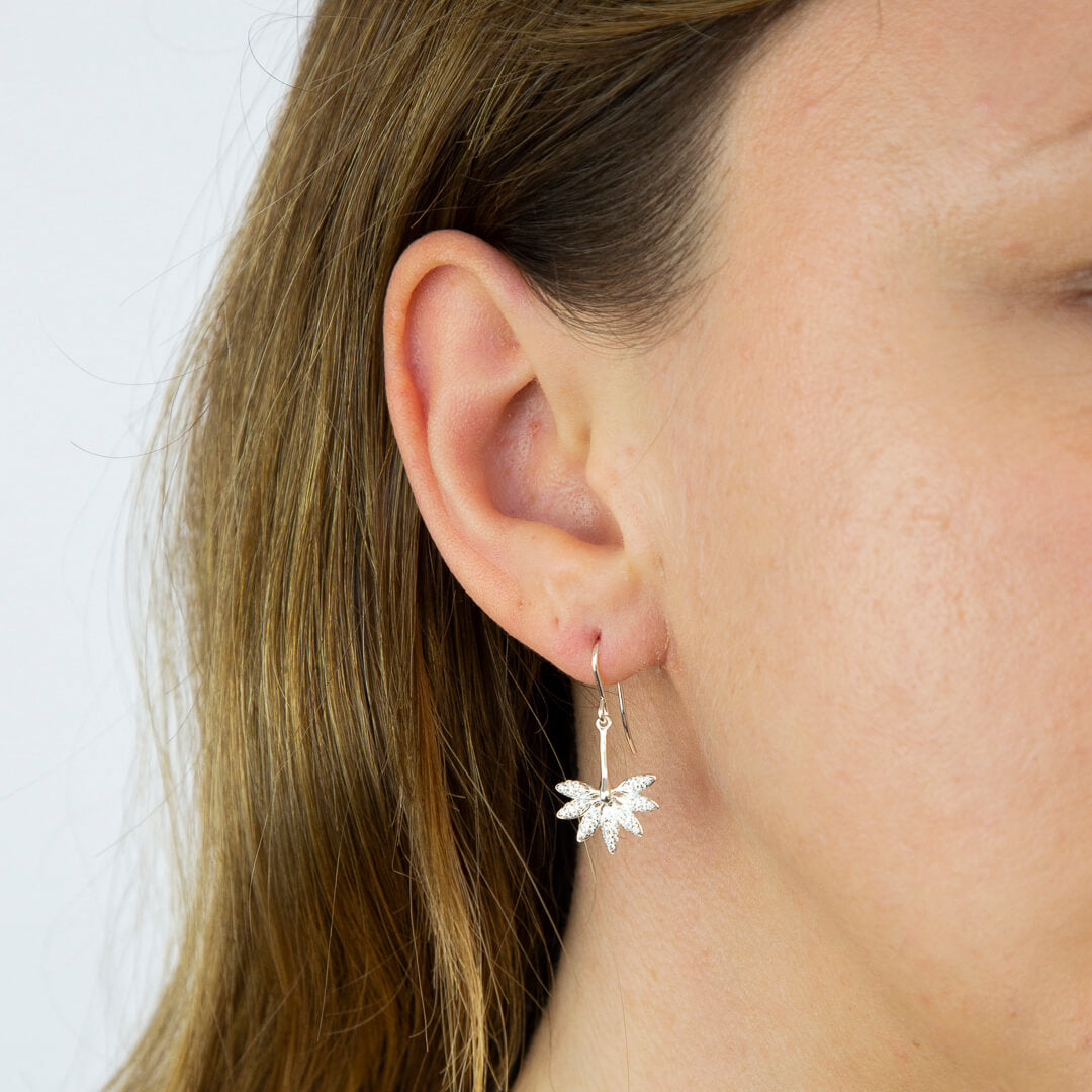 Horsetail Plant Fossil Drop Earrings with Pave Cubic Zirconia