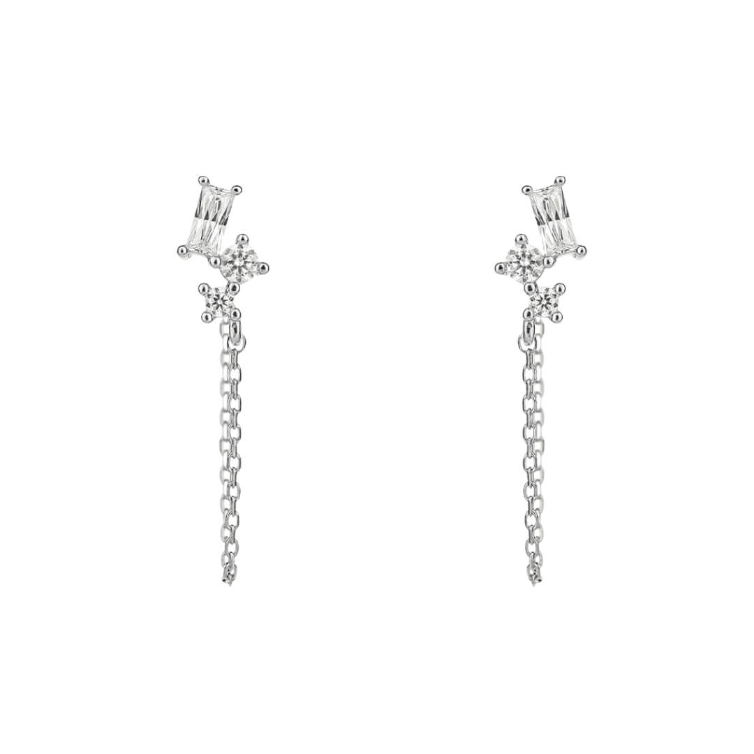 Baguette Zirconia Chain Stud Earrings