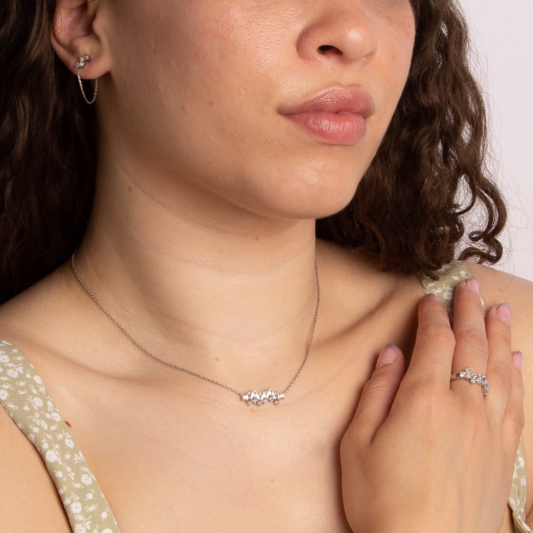 Baguette Zirconia Chain Stud Earrings