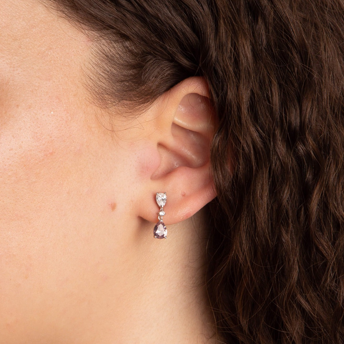 Teardrop Shaped Pink Zirconia Drop Earrings