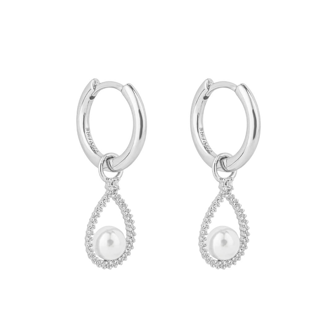 Pave Set Assembled Hoop Earrings with Shell Pearl