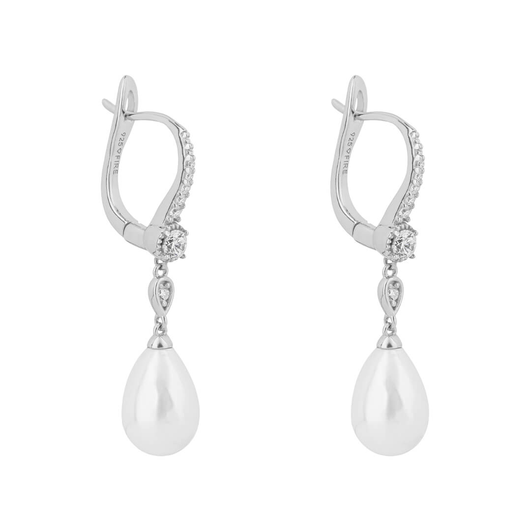 Shell Pearl Drop Lever Hook Earrings