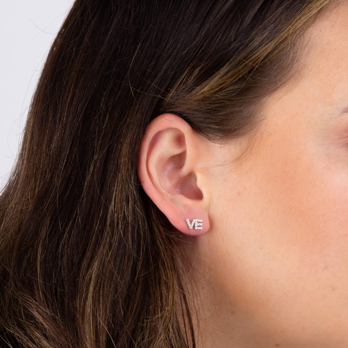 LOVE Stud Earrings with Pave Cubic Zirconia