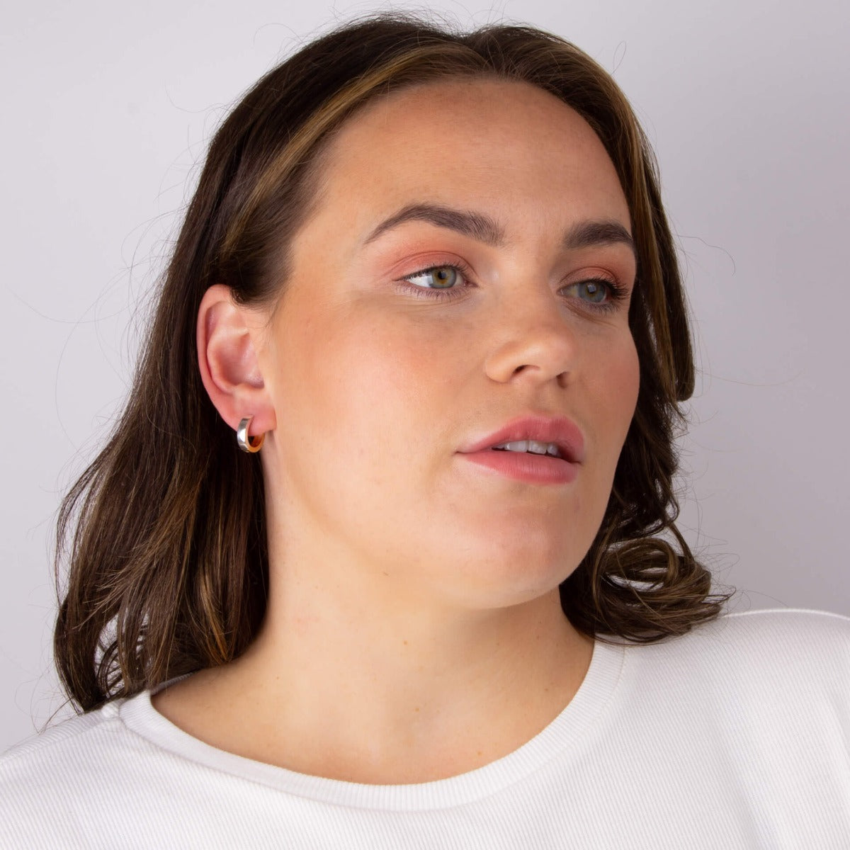 Two Tone Flat Huggie Hoop Earrings